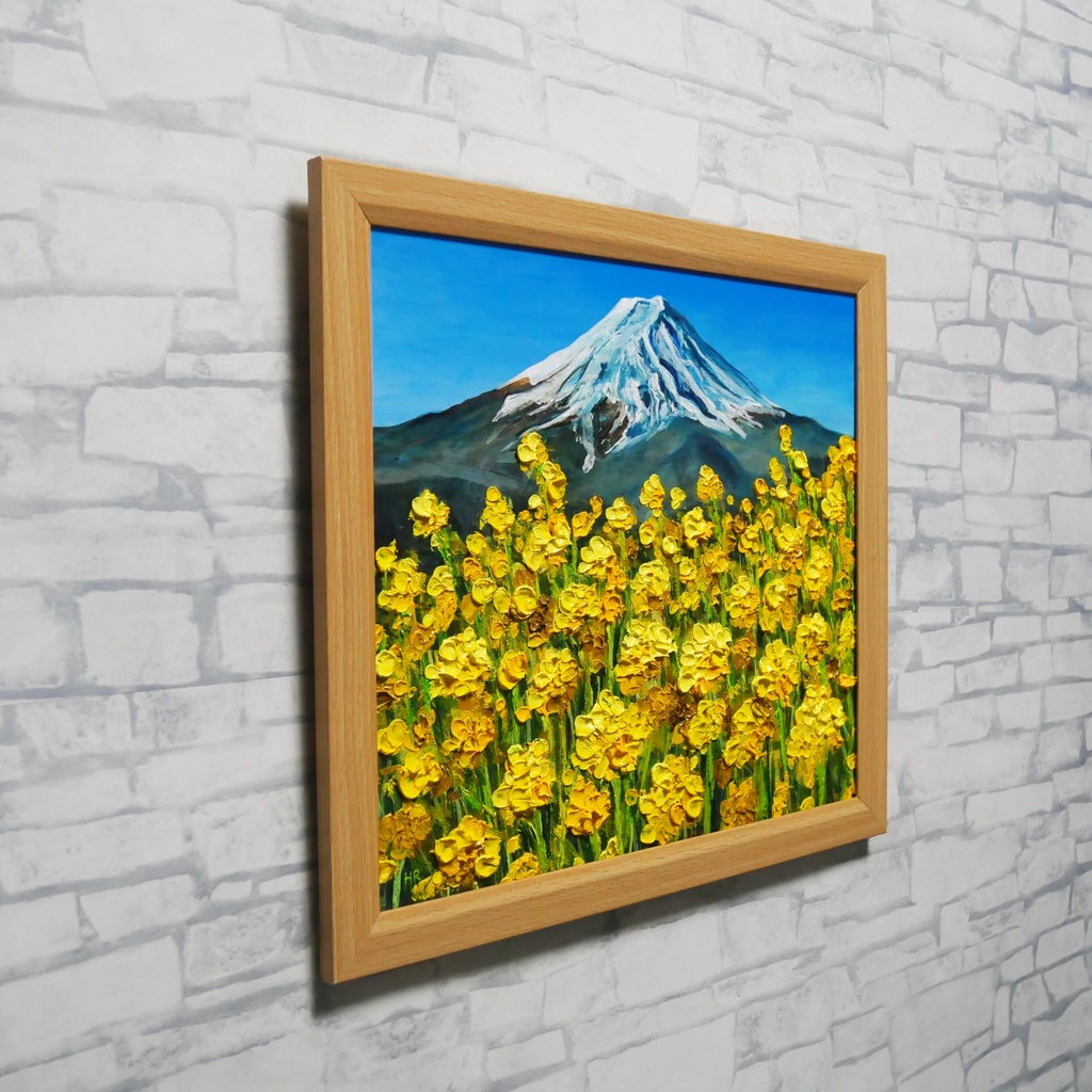 玄関やリビングに彩りを。油彩画【富士を望む花園】花の絵 富士山 縁起物