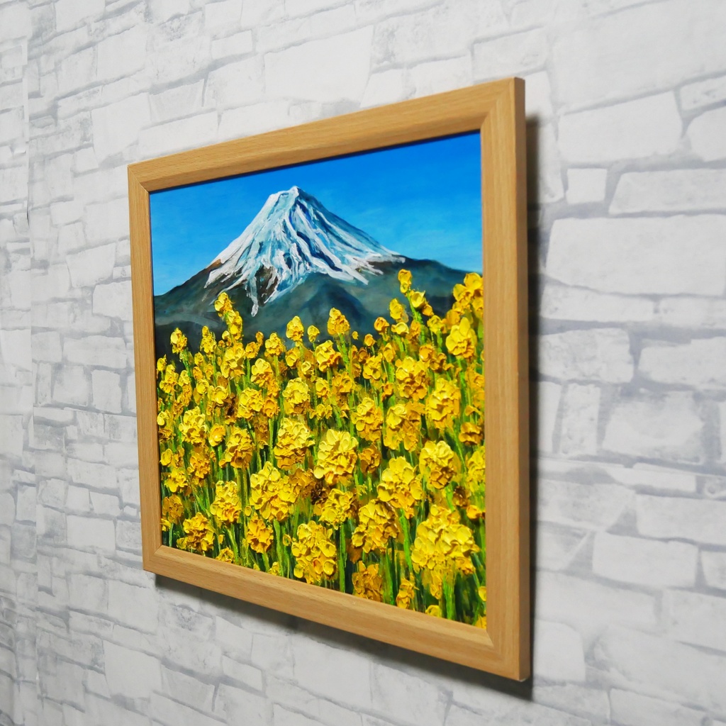 玄関やリビングに彩りを。油彩画【富士を望む花園】花の絵 富士山 縁起物