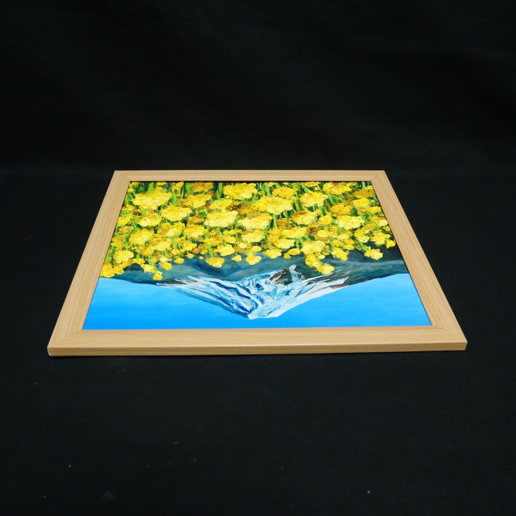 玄関やリビングに彩りを。油彩画【富士を望む花園】花の絵 富士山 縁起物