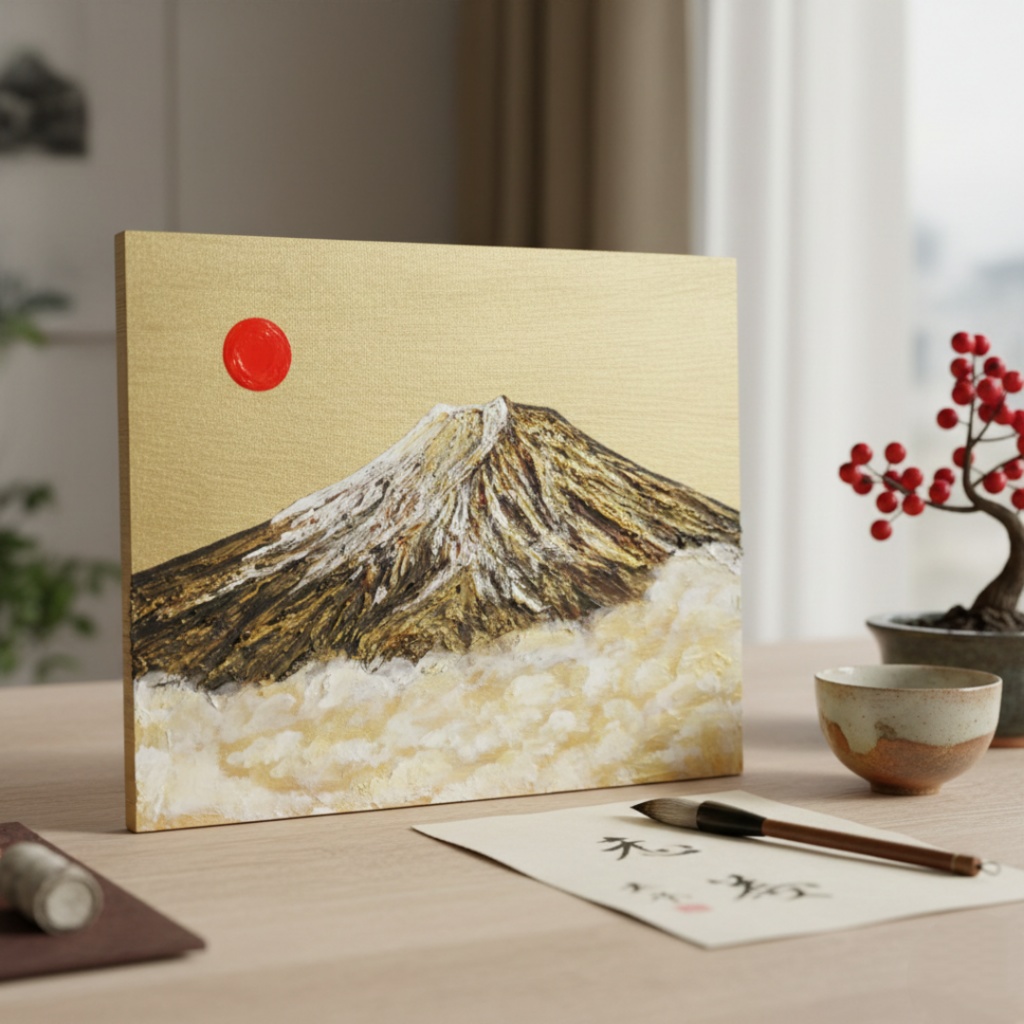 油絵「黄金の輝きが放つ生命力」絵画 油彩画 木製パネル 壁掛け インテリア雑貨