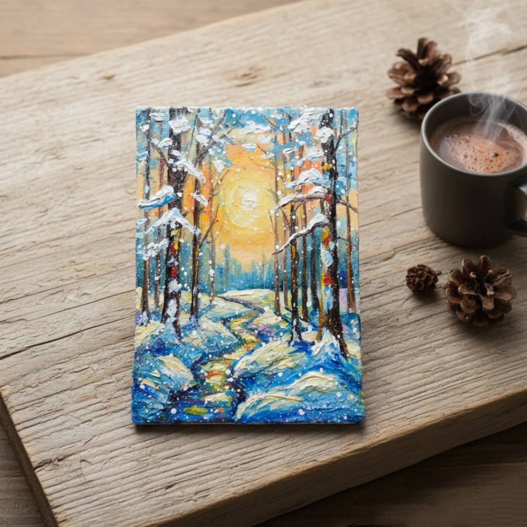 油絵 原画【黄金色の冬】油彩画 風景画 インテリア 壁掛け 絵画　プレゼント お祝い 絵画 肉筆 一点物 モダン