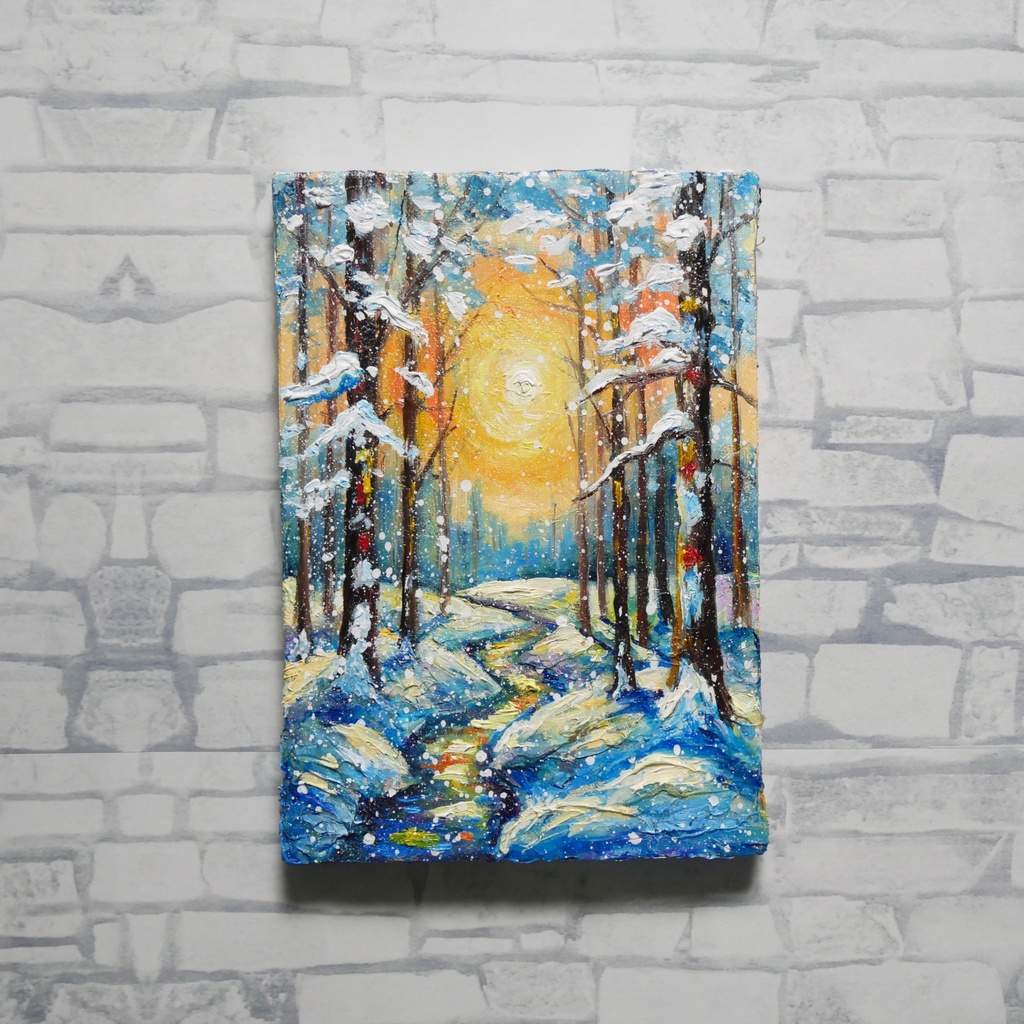 油絵 原画【黄金色の冬】油彩画 風景画 インテリア 壁掛け 絵画 プレゼント お祝い 絵画 肉筆 一点物 モダン