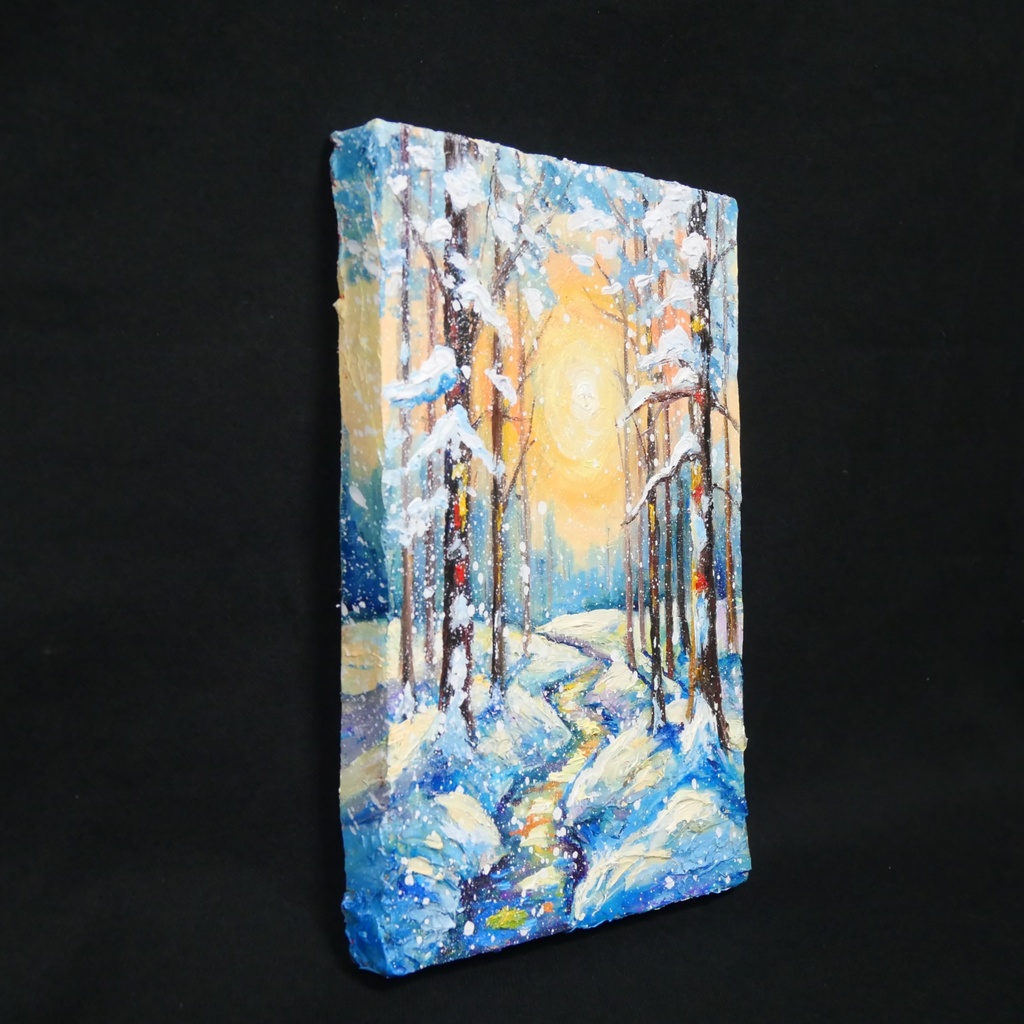 油絵 原画【黄金色の冬】油彩画 風景画 インテリア 壁掛け 絵画 プレゼント お祝い 絵画 肉筆 一点物 モダン