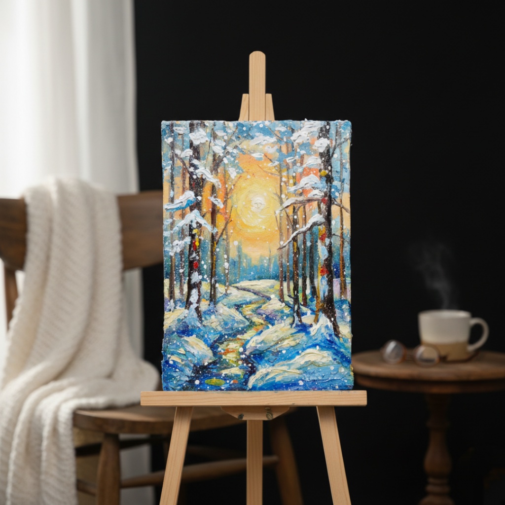 油絵 原画【黄金色の冬】油彩画 風景画 インテリア 壁掛け 絵画 プレゼント お祝い 絵画 肉筆 一点物 モダン