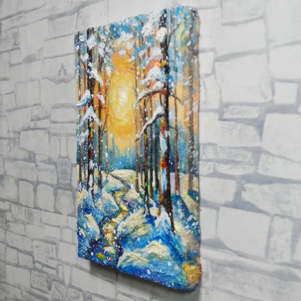 油絵 原画【黄金色の冬】油彩画 風景画 インテリア 壁掛け 絵画 プレゼント お祝い 絵画 肉筆 一点物 モダン