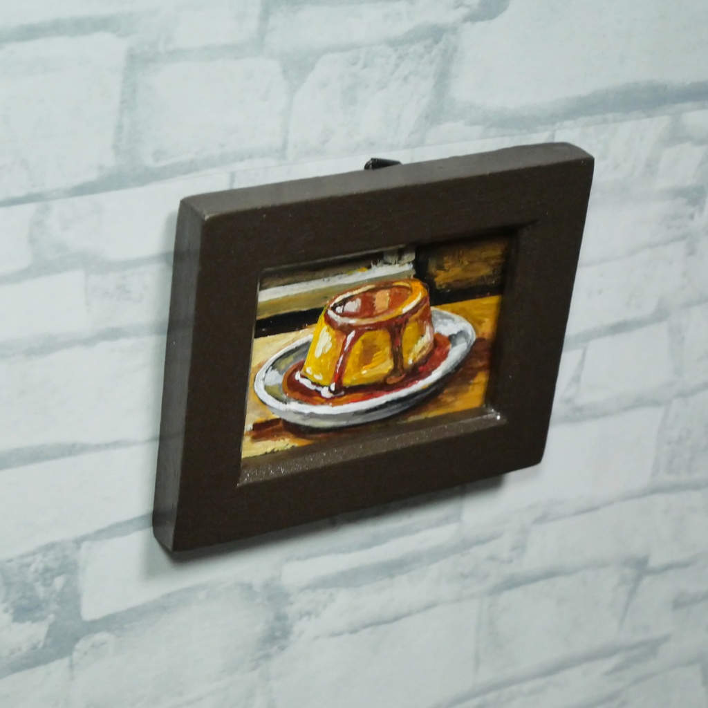 飾れるスイーツ【プリン】手のひらサイズのミニ油絵 原画 / インテリア モダンアート