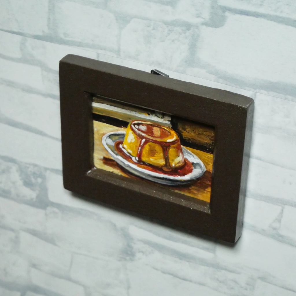 飾れるスイーツ【プリン】手のひらサイズのミニ油絵 原画 / インテリア モダンアート