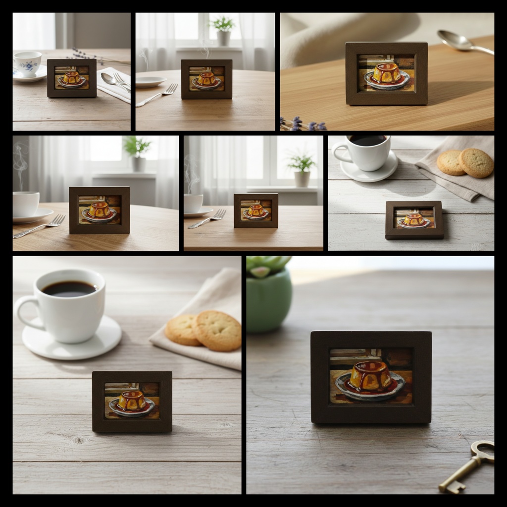 飾れるスイーツ【プリン】手のひらサイズのミニ油絵 原画 / インテリア モダンアート