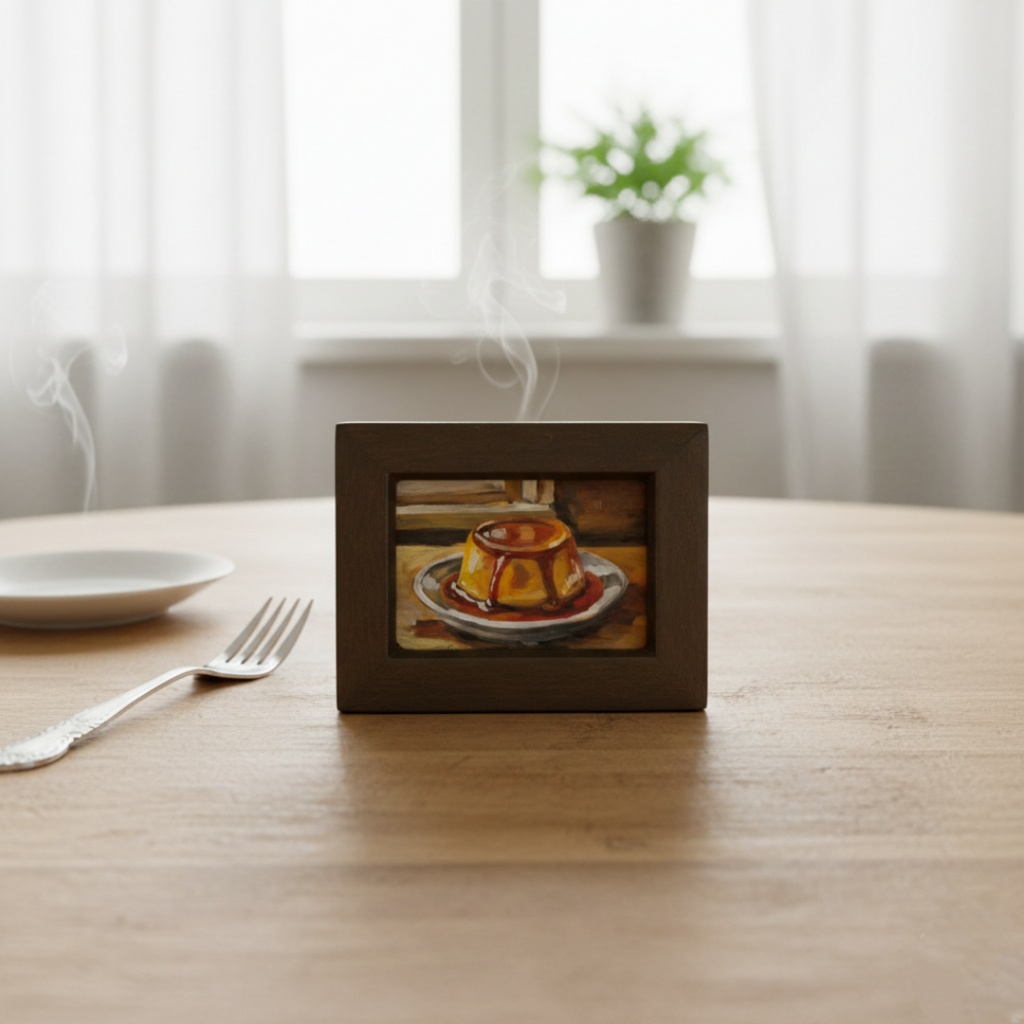 飾れるスイーツ【プリン】手のひらサイズのミニ油絵 原画 / インテリア モダンアート