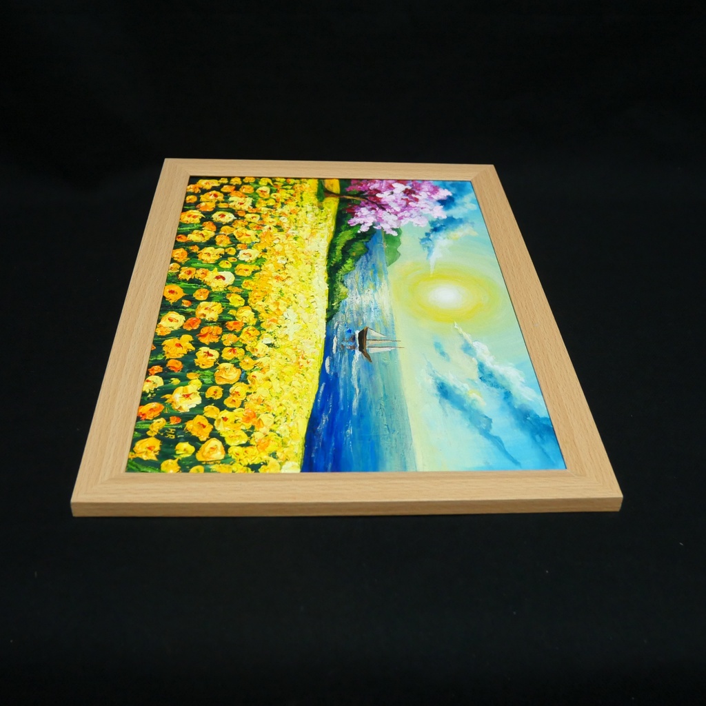 油絵【春の息吹と海の輝き】海 風景画 絵画 原画