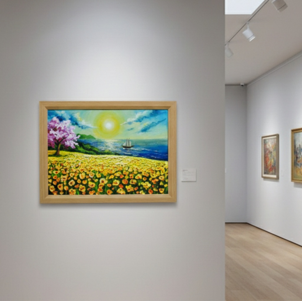 油絵【春の息吹と海の輝き】海 風景画 絵画 原画