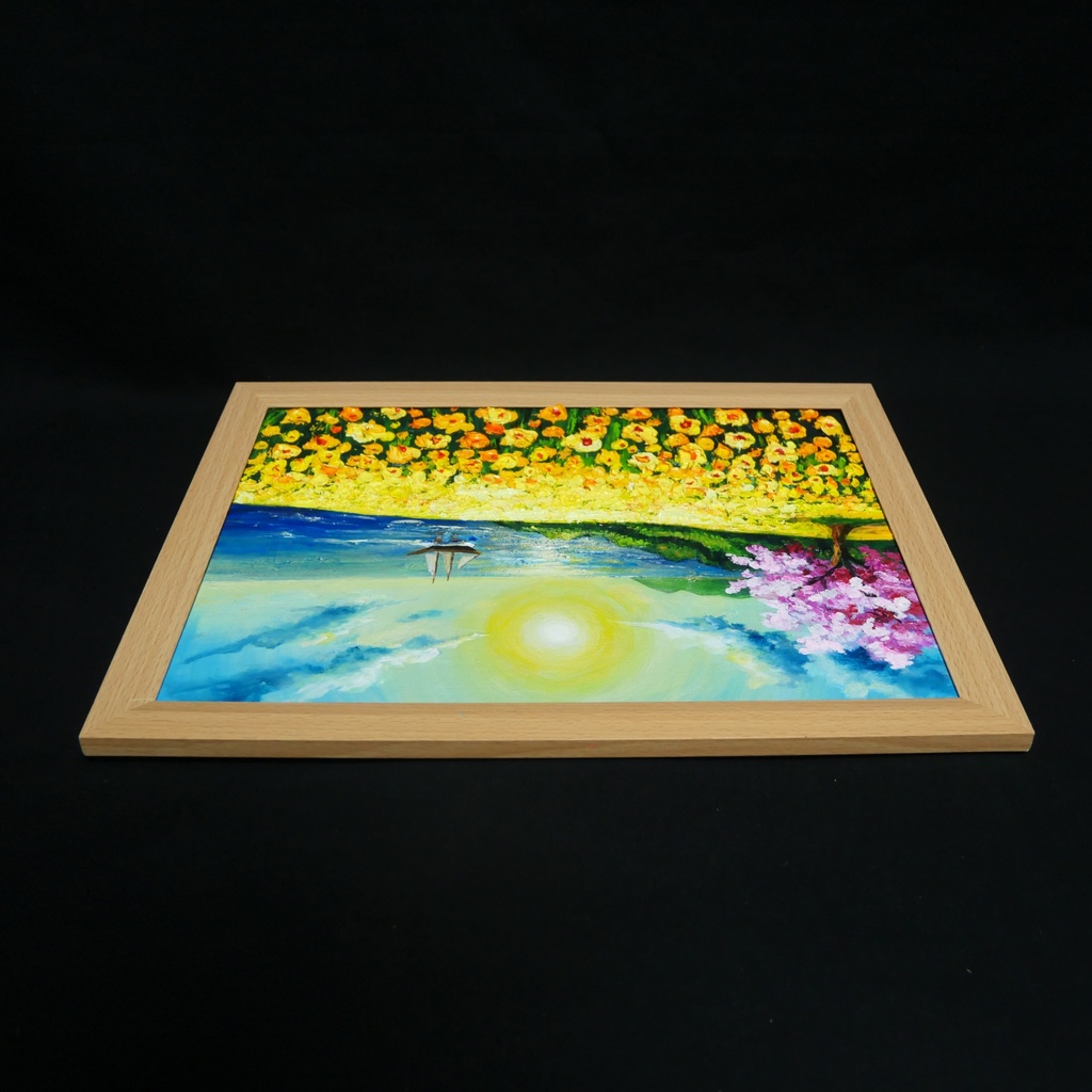 油絵【春の息吹と海の輝き】海 風景画 絵画 原画