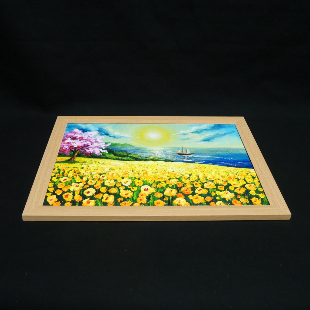 油絵【春の息吹と海の輝き】海 風景画 絵画 原画