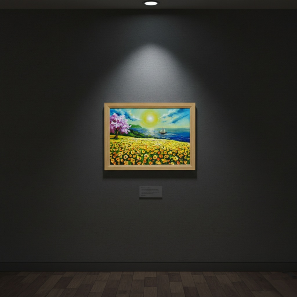 油絵【春の息吹と海の輝き】海 風景画 絵画 原画