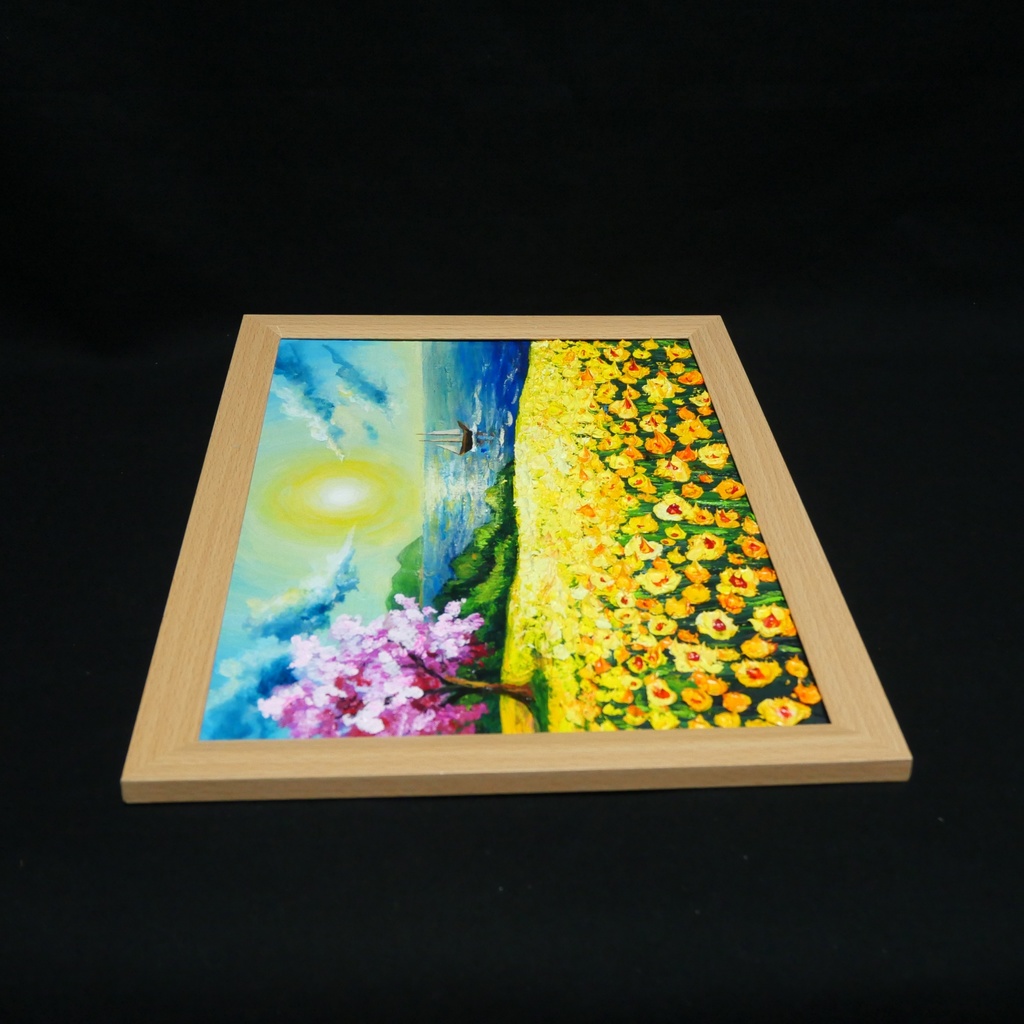 油絵【春の息吹と海の輝き】海 風景画 絵画 原画