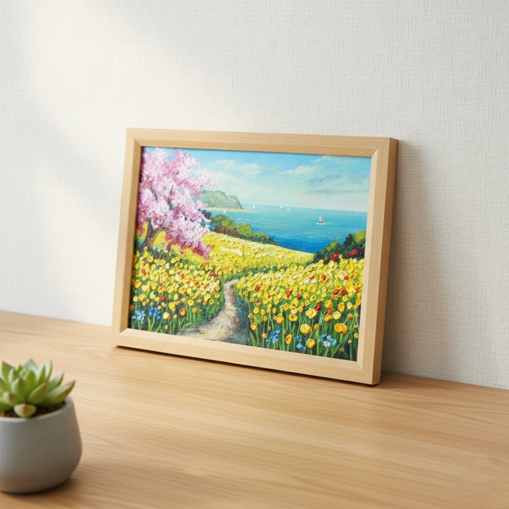 油絵 絵画【希望の花咲く春の日】インテリア 油彩画 春 花