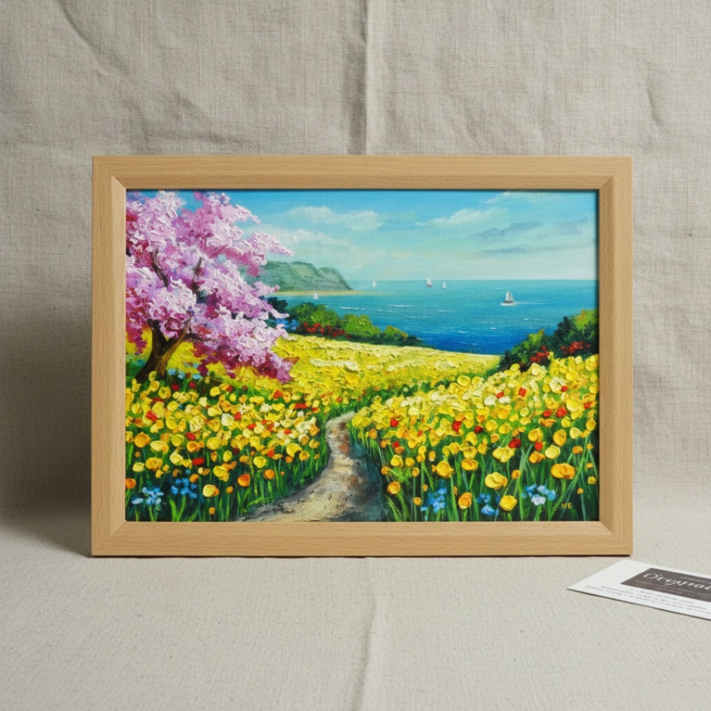 油絵 絵画【希望の花咲く春の日】インテリア 油彩画 春 花