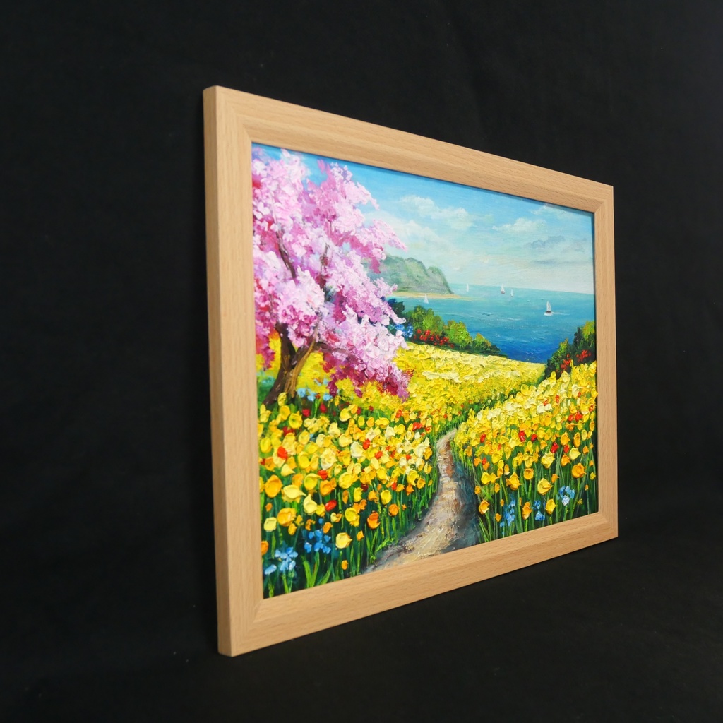 油絵 絵画【希望の花咲く春の日】インテリア 油彩画 春 花