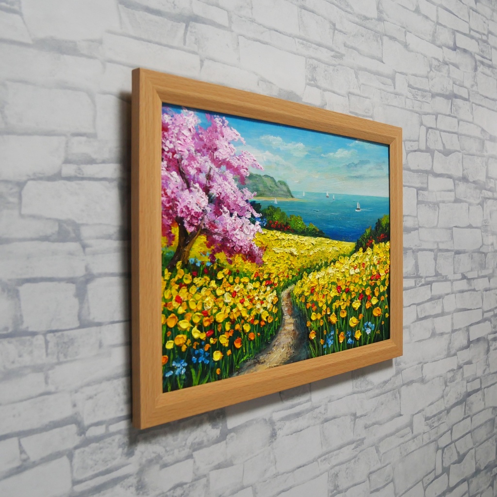 油絵 絵画【希望の花咲く春の日】インテリア 油彩画 春 花