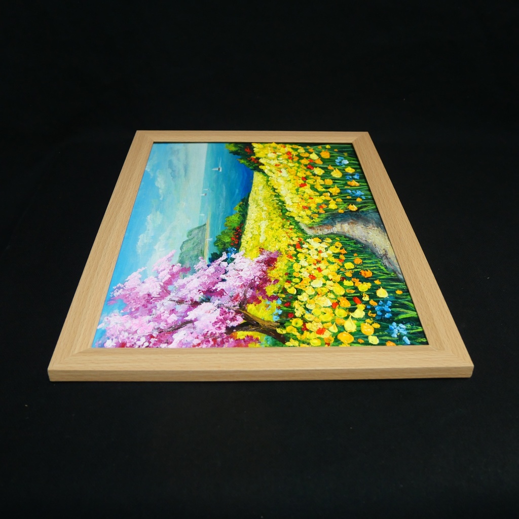 油絵 絵画【希望の花咲く春の日】インテリア 油彩画 春 花