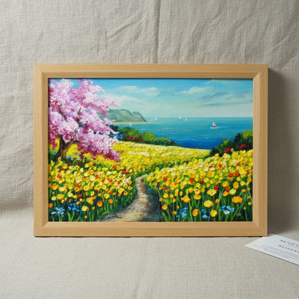 油絵 絵画【希望の花咲く春の日】インテリア 油彩画 春 花