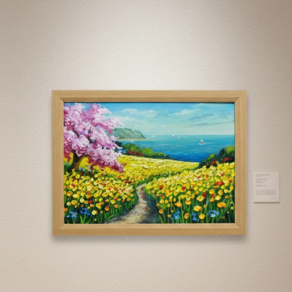 油絵 絵画【希望の花咲く春の日】インテリア 油彩画 春 花