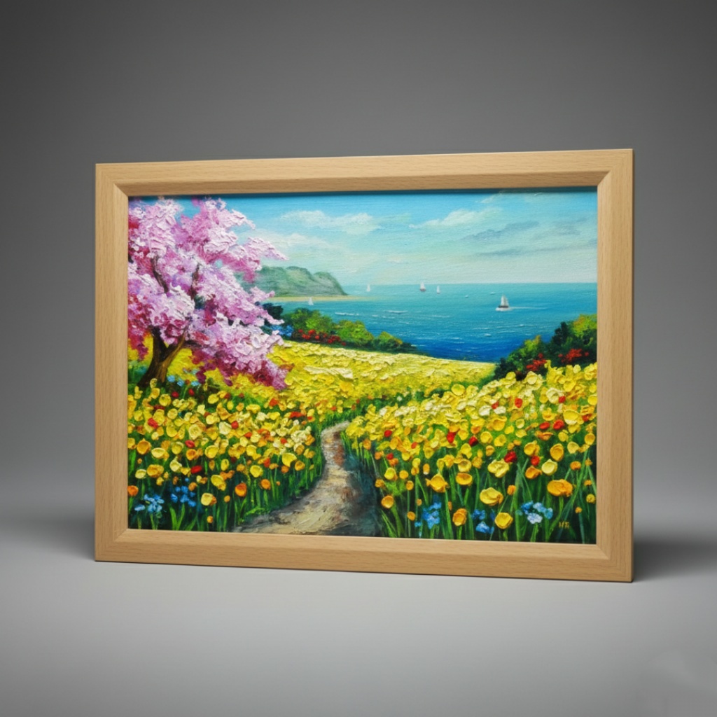 油絵 絵画【希望の花咲く春の日】インテリア 油彩画 春 花