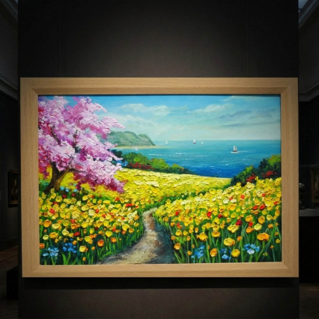 油絵 絵画【希望の花咲く春の日】インテリア 油彩画 春 花