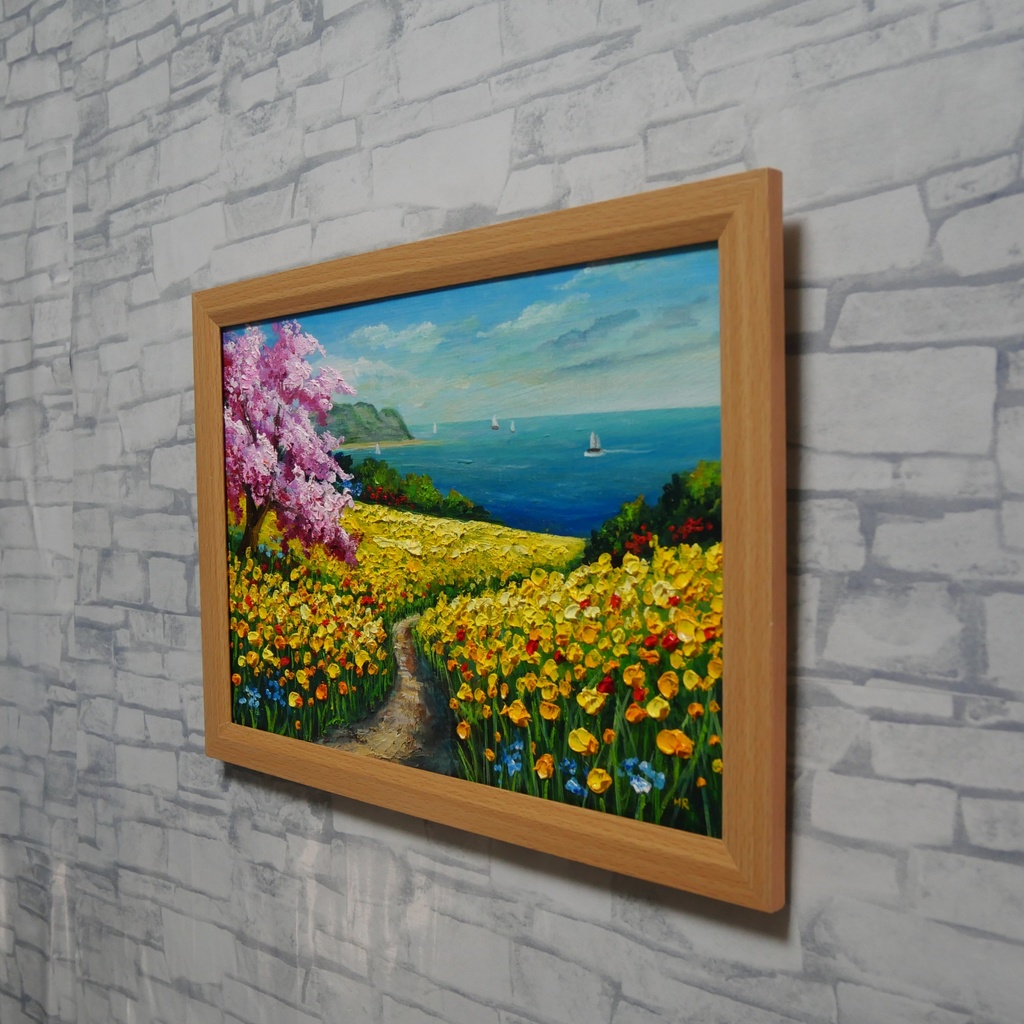 油絵 絵画【希望の花咲く春の日】インテリア 油彩画 春 花