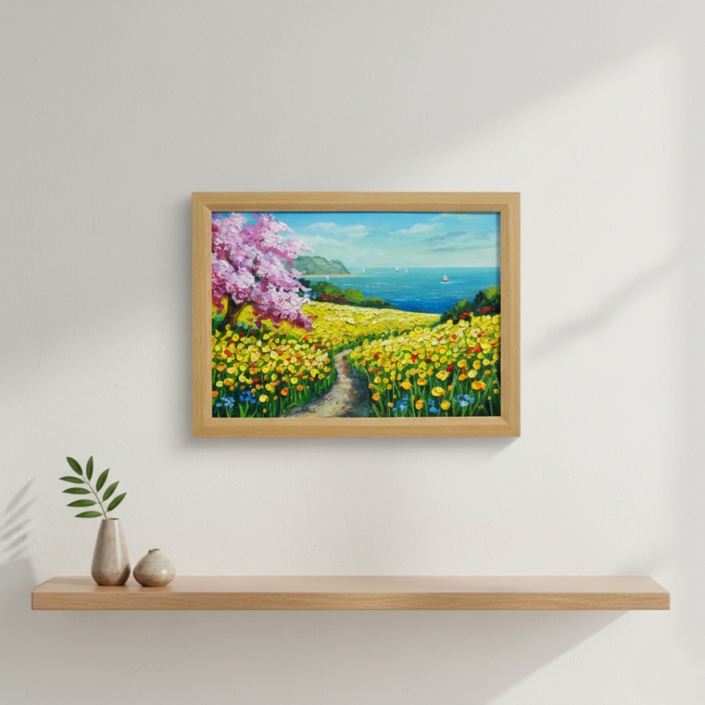 油絵 絵画【希望の花咲く春の日】インテリア 油彩画 春 花