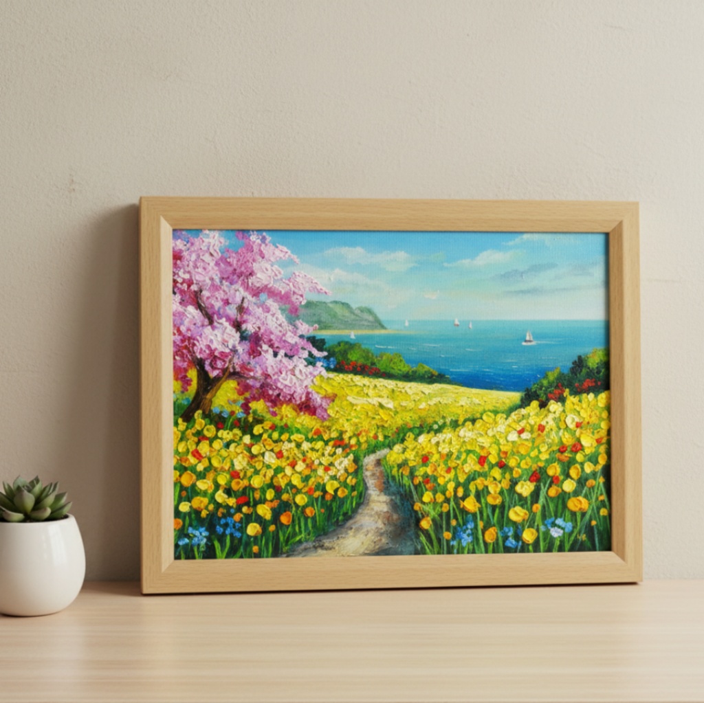 油絵 絵画【希望の花咲く春の日】インテリア 油彩画 春 花