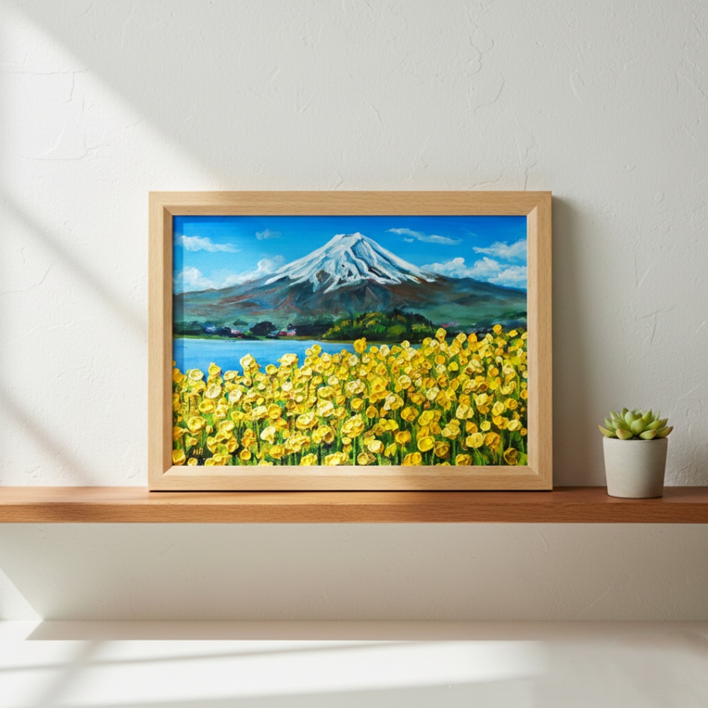 【油絵】春の息吹と、悠久の富士|富士山 絵画 インテリア 油彩画 原画