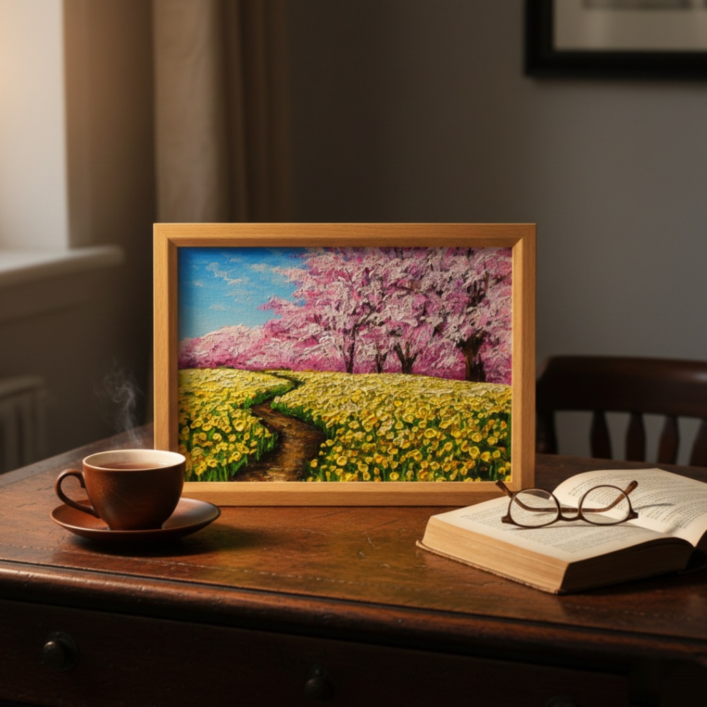 【原画】油彩画「心癒される春の景色」一点物 | 油絵 風景画 アート