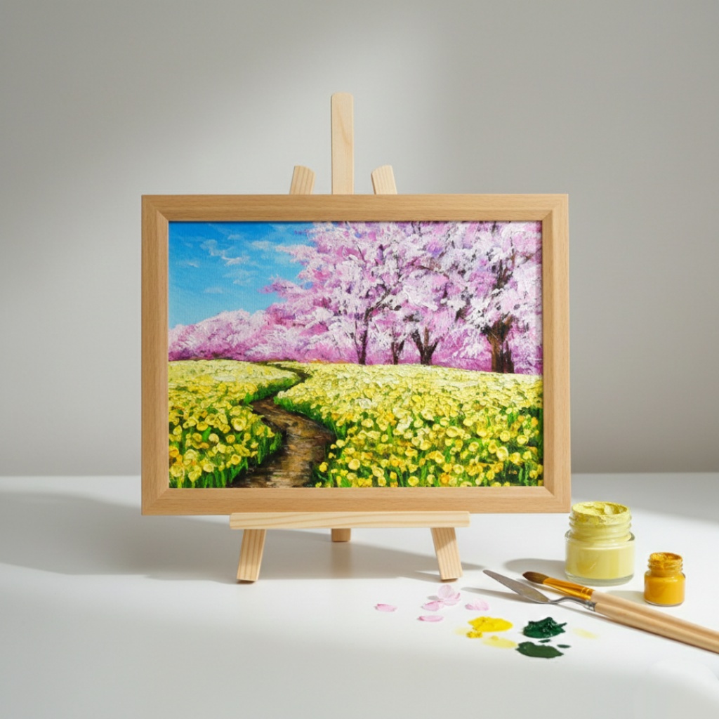 【原画】油彩画「心癒される春の景色」一点物 | 油絵 風景画 アート