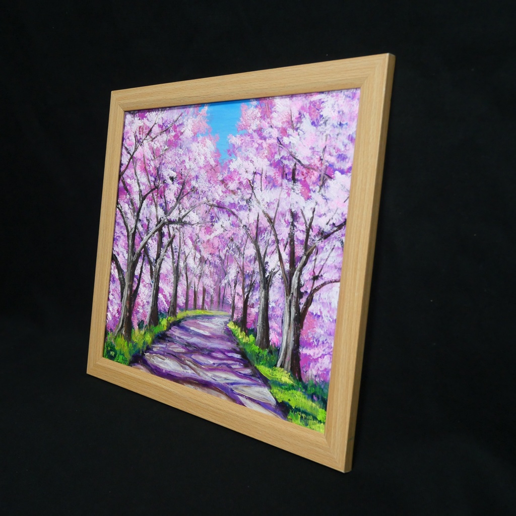 油絵 原画【桜の小道:春の記憶】ピンク 桜の絵 風景画 春のインテリア インテリア絵画 癒やし