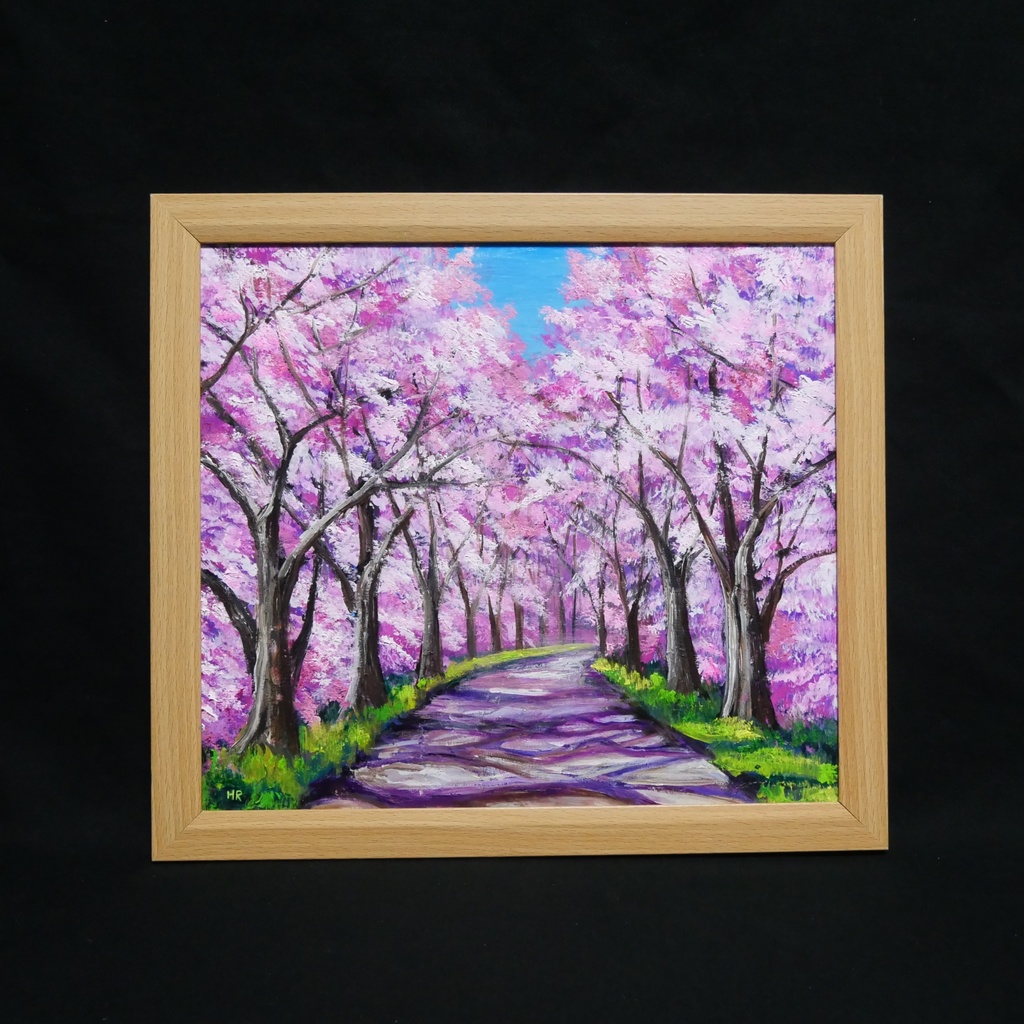 油絵 原画【桜の小道:春の記憶】ピンク 桜の絵 風景画 春のインテリア インテリア絵画 癒やし