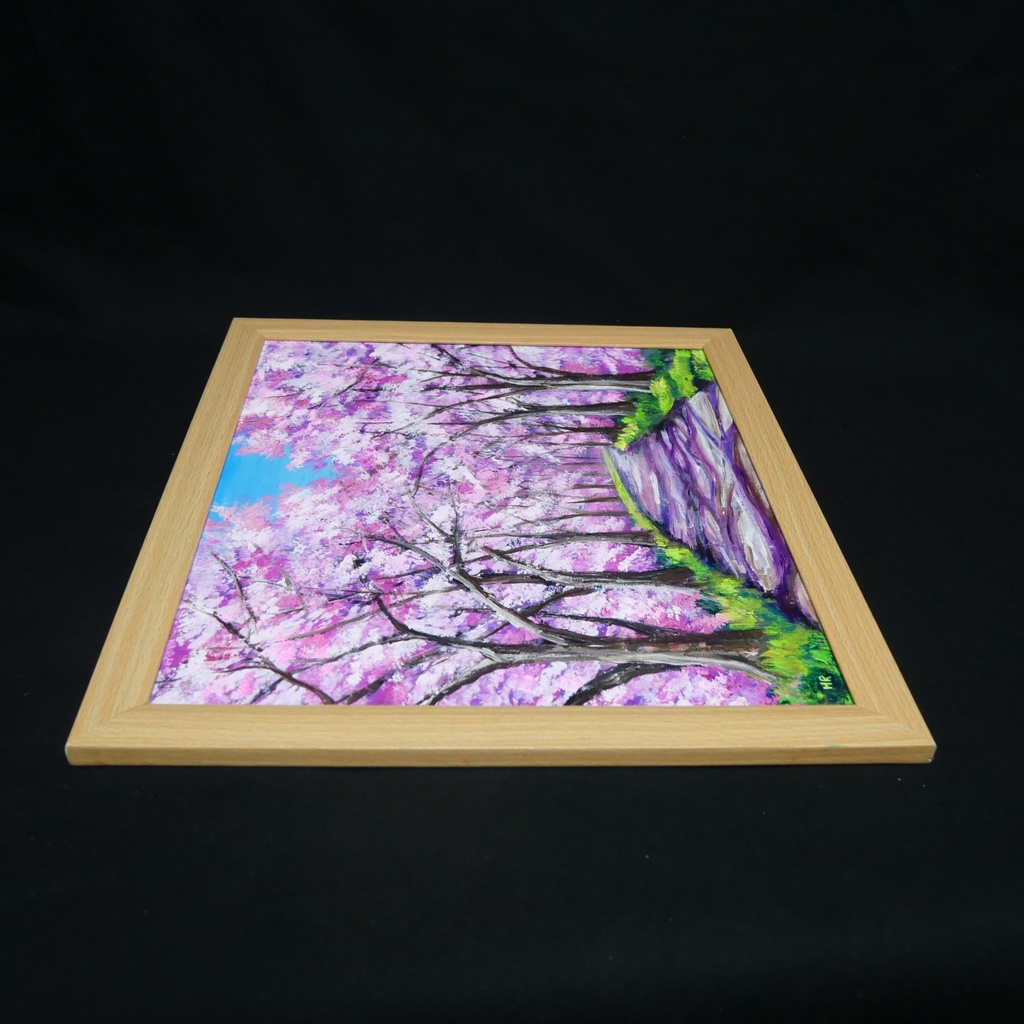 油絵 原画【桜の小道:春の記憶】ピンク 桜の絵 風景画 春のインテリア インテリア絵画 癒やし