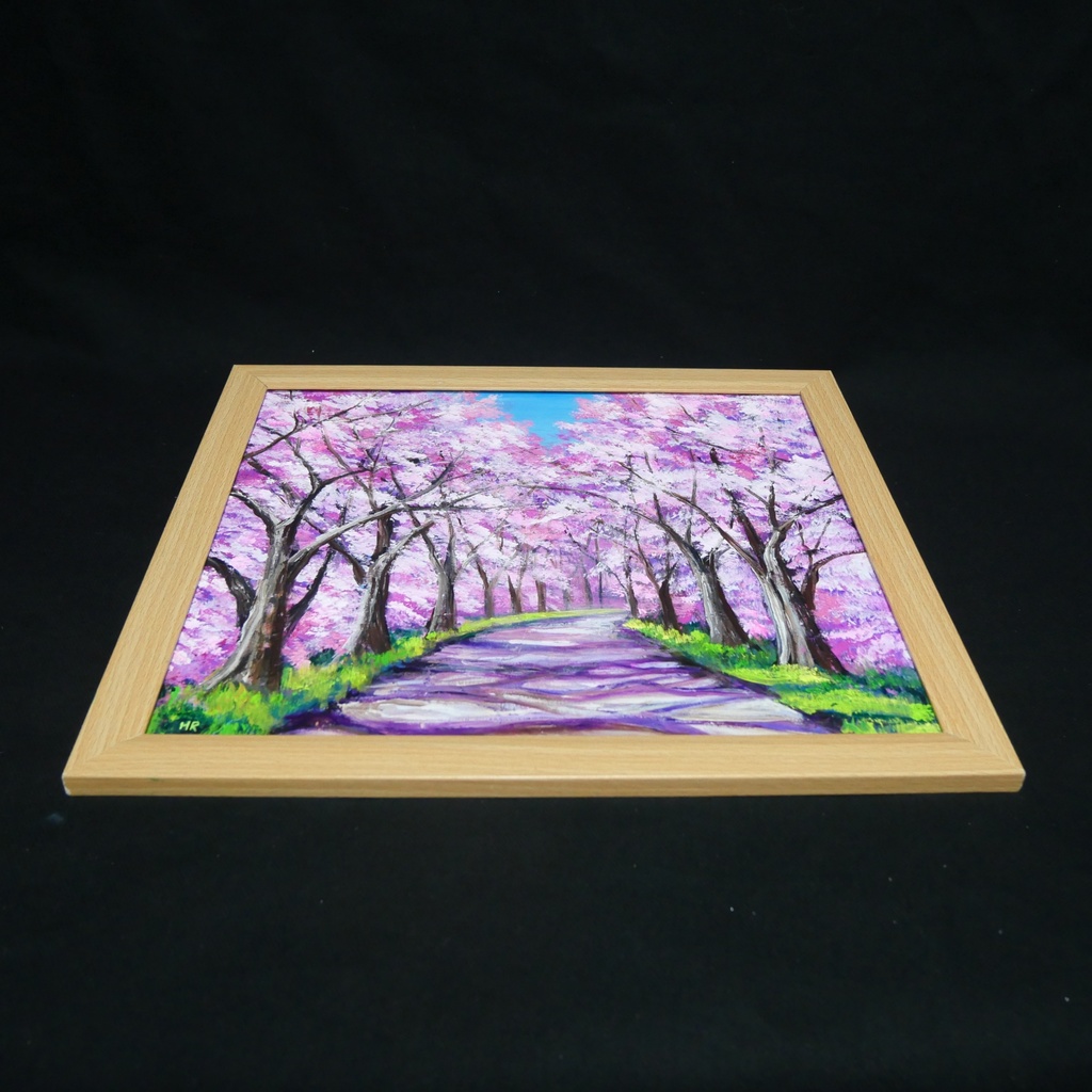 油絵 原画【桜の小道:春の記憶】ピンク 桜の絵 風景画 春のインテリア インテリア絵画 癒やし