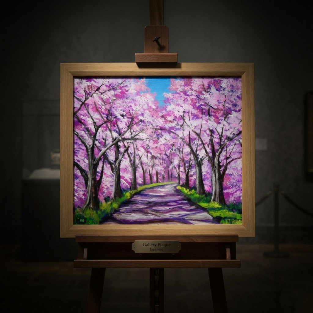 油絵 原画【桜の小道:春の記憶】ピンク 桜の絵 風景画 春のインテリア インテリア絵画 癒やし