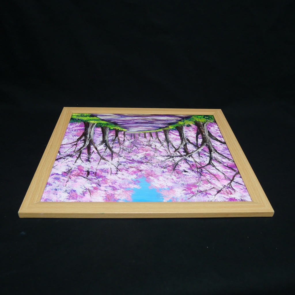 油絵 原画【桜の小道:春の記憶】ピンク 桜の絵 風景画 春のインテリア インテリア絵画 癒やし