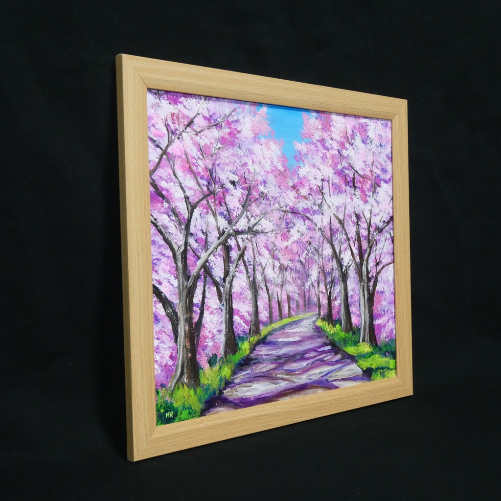 油絵 原画【桜の小道:春の記憶】ピンク 桜の絵 風景画 春のインテリア インテリア絵画 癒やし