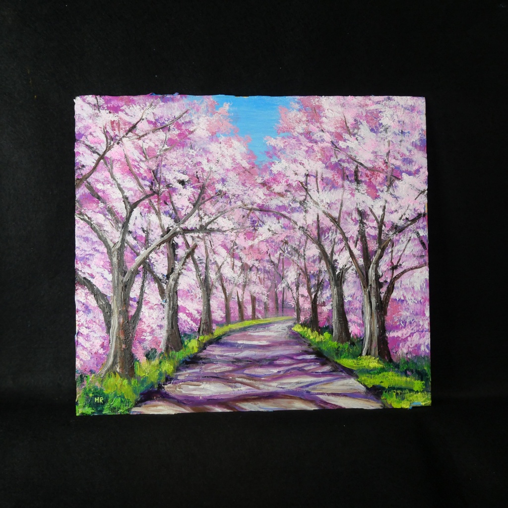 油絵 原画【桜の小道:春の記憶】ピンク 桜の絵 風景画 春のインテリア インテリア絵画 癒やし
