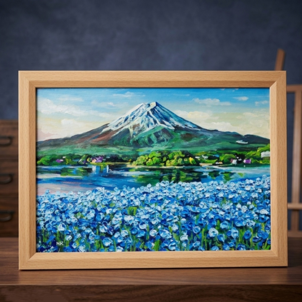 油絵 原画【湖畔に揺れる青い奇跡】風景画 青 ブルー 癒やし インテリア 絵画