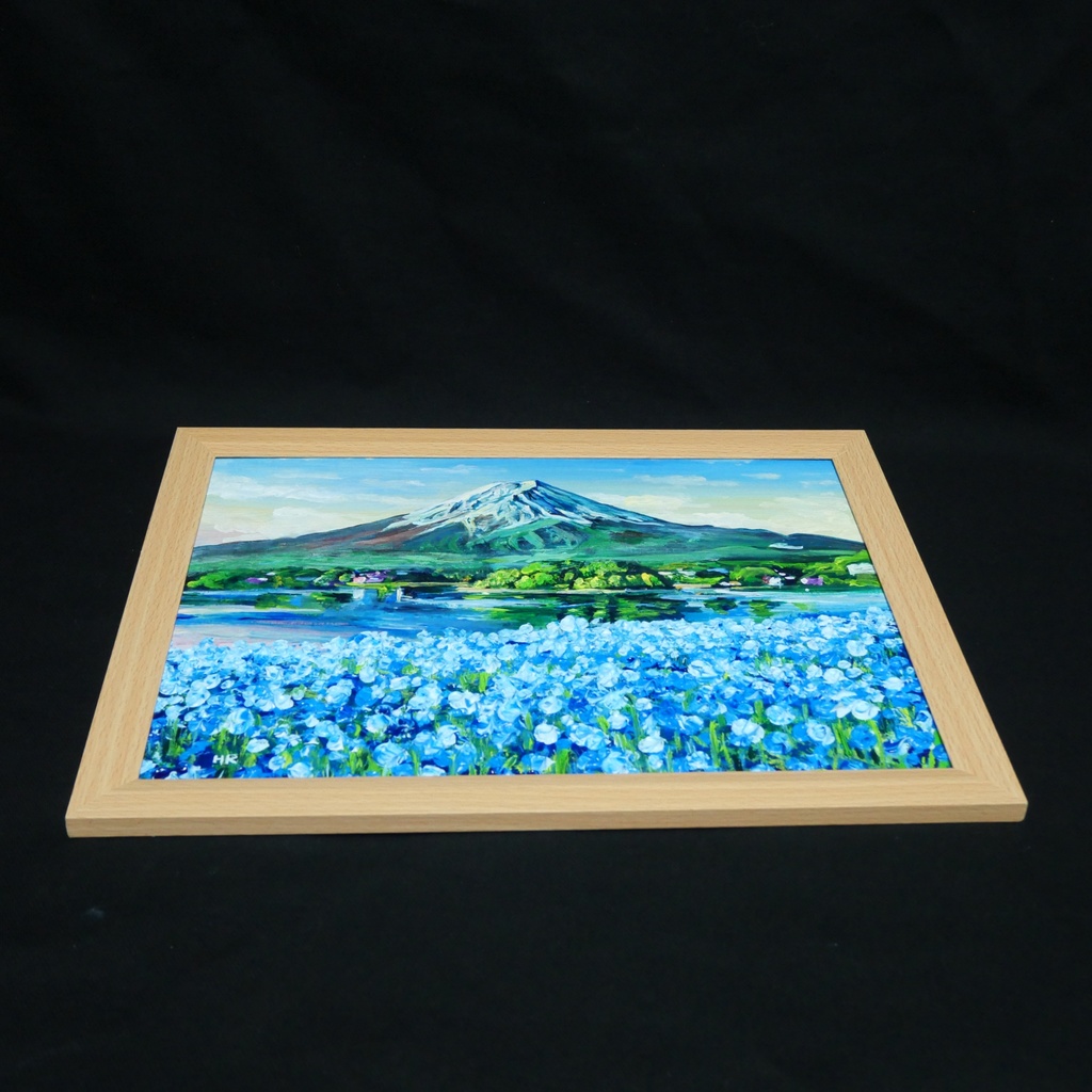 油絵 原画【湖畔に揺れる青い奇跡】風景画 青 ブルー 癒やし インテリア 絵画