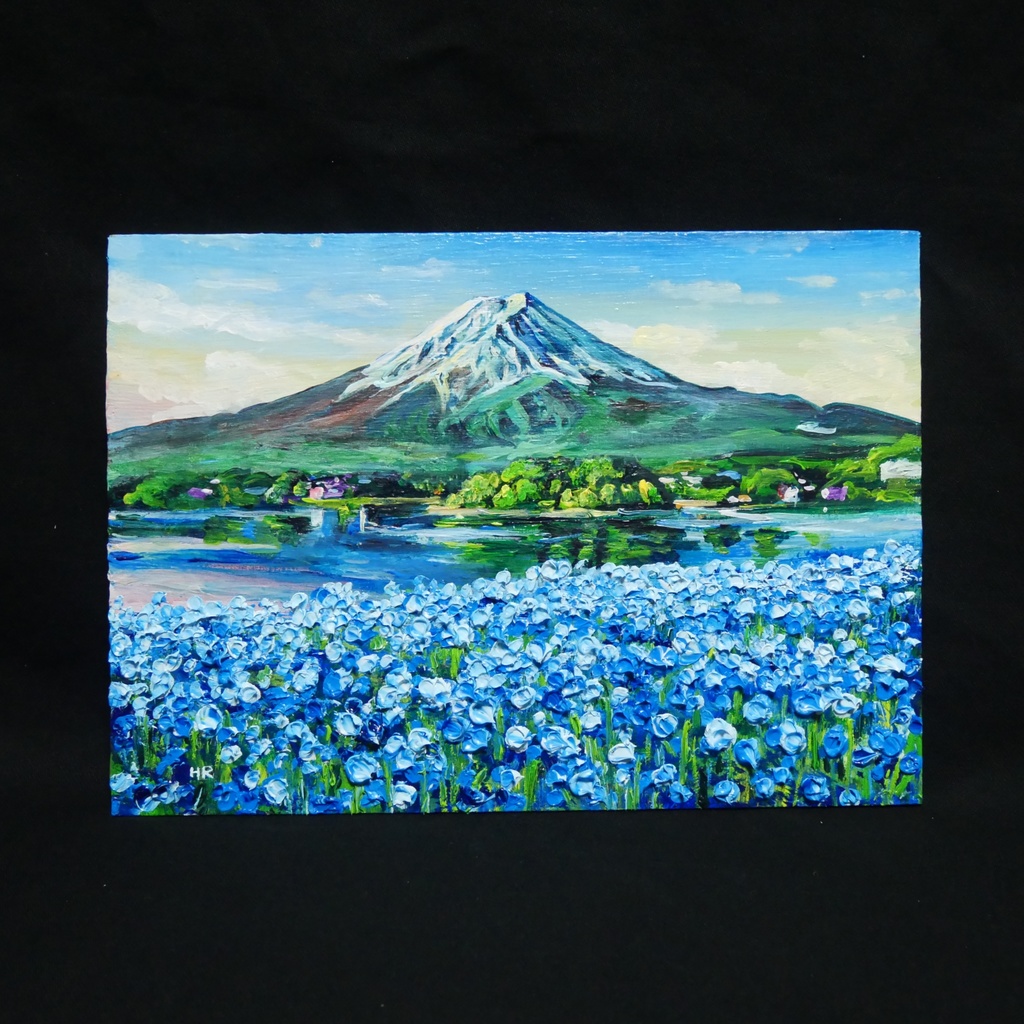 油絵 原画【湖畔に揺れる青い奇跡】風景画 青 ブルー 癒やし インテリア 絵画