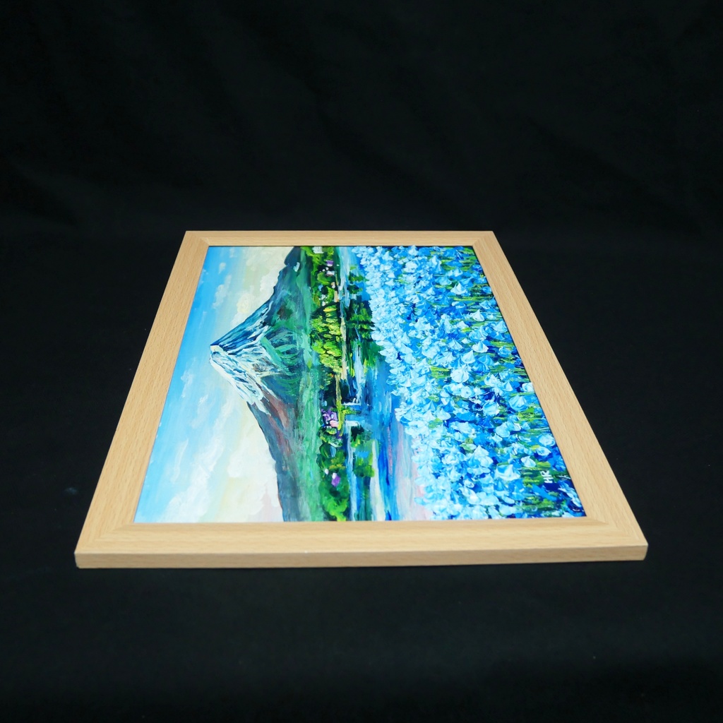 油絵 原画【湖畔に揺れる青い奇跡】風景画 青 ブルー 癒やし インテリア 絵画