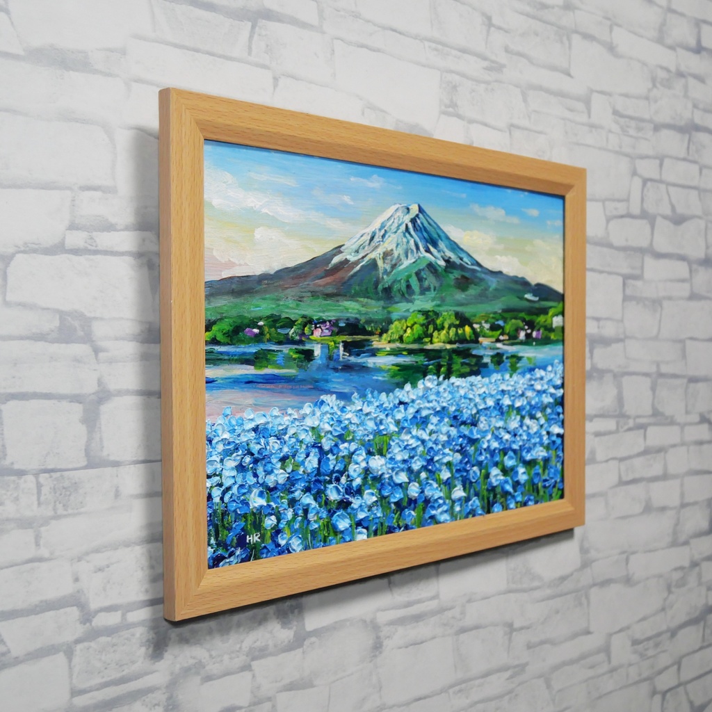油絵 原画【湖畔に揺れる青い奇跡】風景画 青 ブルー 癒やし インテリア 絵画