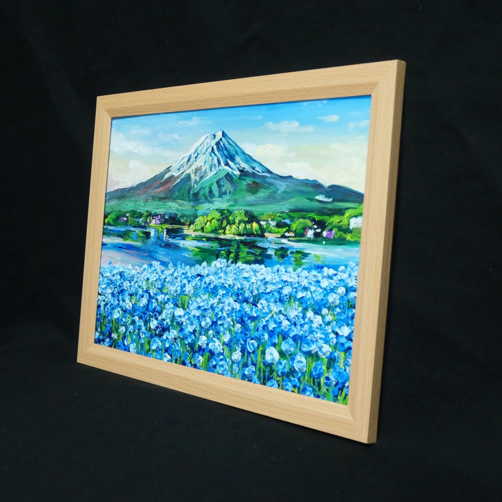 油絵 原画【湖畔に揺れる青い奇跡】風景画 青 ブルー 癒やし インテリア 絵画