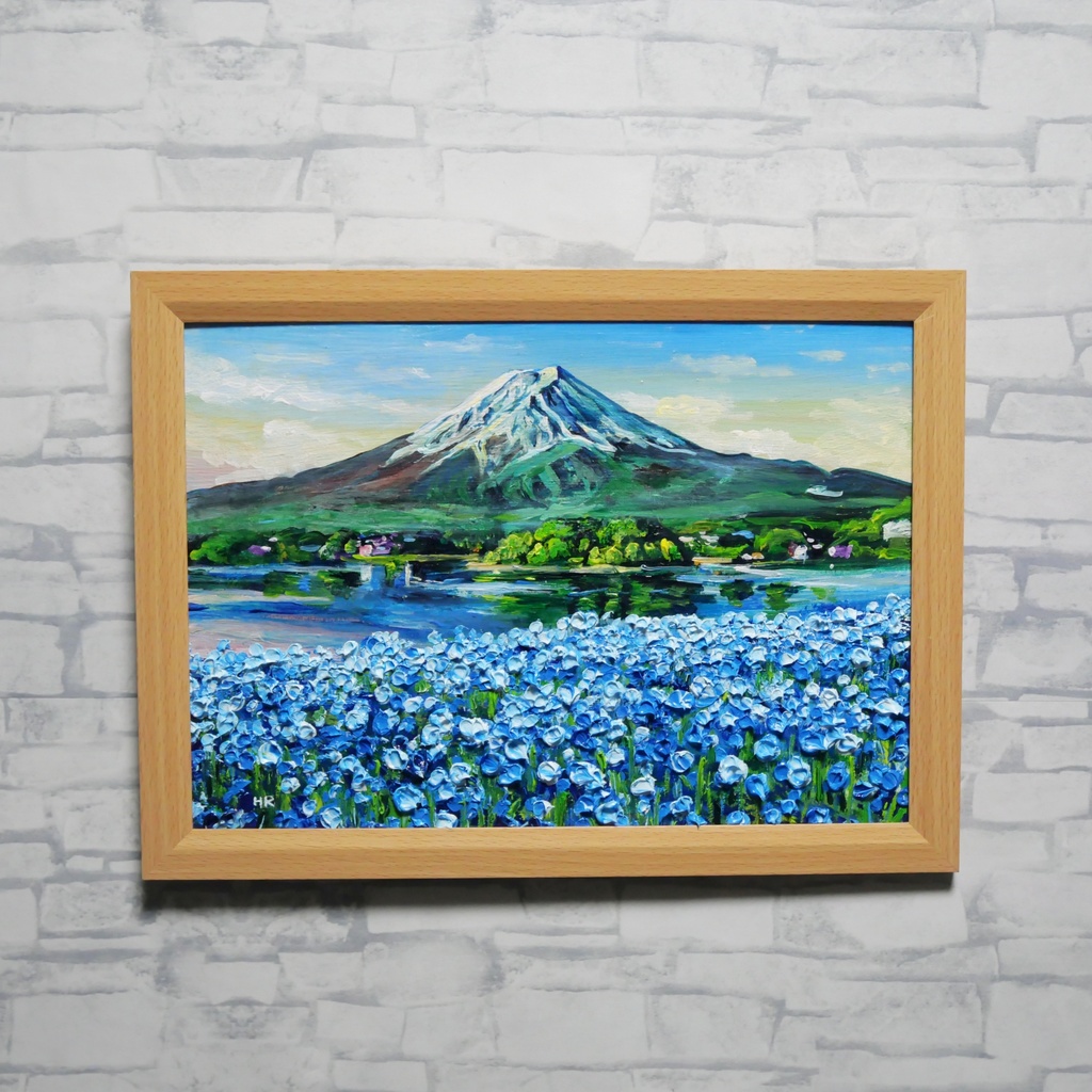 油絵 原画【湖畔に揺れる青い奇跡】風景画 青 ブルー 癒やし インテリア 絵画