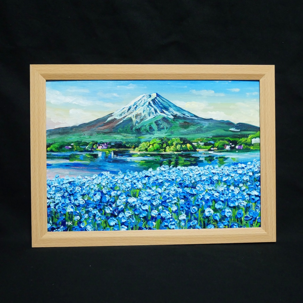 油絵 原画【湖畔に揺れる青い奇跡】風景画 青 ブルー 癒やし インテリア 絵画